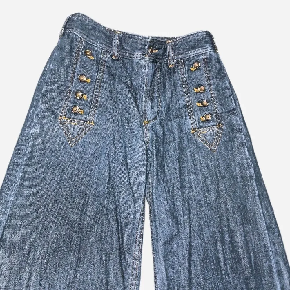 Pilcro Anthropologie Jeans Womens 25 Petite Blue Denim Wide Leg Cropped Pants